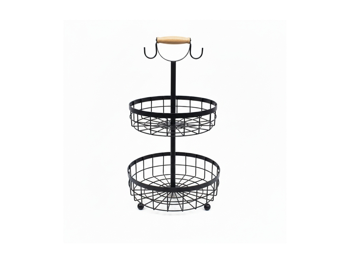Relaxdays Etagere De Frutas De 2 Pisos, Frutero Para Cocina, Cesta Metálica Moderna Para Frutas Y Verduras, Metal, Negro