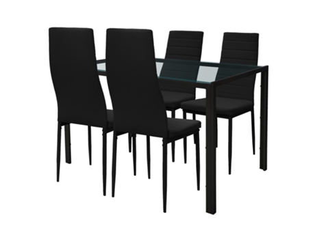 Grupo de mesa 4 sillas y 1 mesa ML-DESIGN en cuero PU negro con patas de metal
