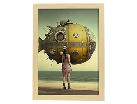 NACNIC Poster Taxi Volador En Estilo Surrealismo Cinematográfico Ilustraciones Y Grabados De Historieta Abstracta Y Artística A3 Marcos Madera