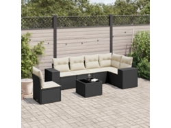 Conjunto de sofá de jardín de 7 piezas con cojines, ratán negro, Dkd Home Decor