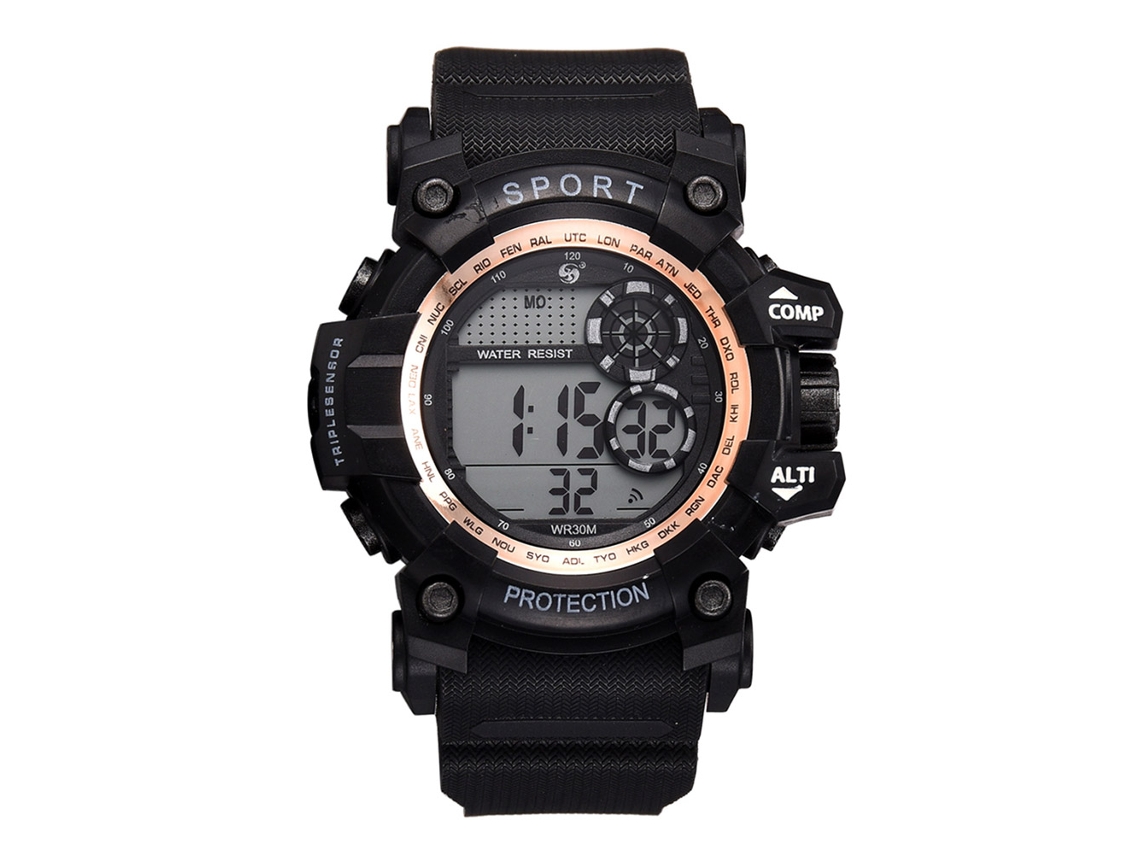 Reloj Electrónico Deportivo Impermeable Para Hombre Estudiante Multifunción Oro