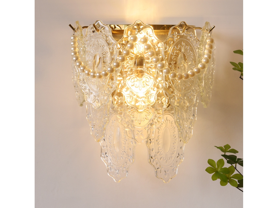 Aplique de pared de lujo francés con forma de pluma y perla para sala de estar, pared de fondo, estilo retro, comedor, dormitorio, entrada, lámpara de mesita de noche de estilo americano