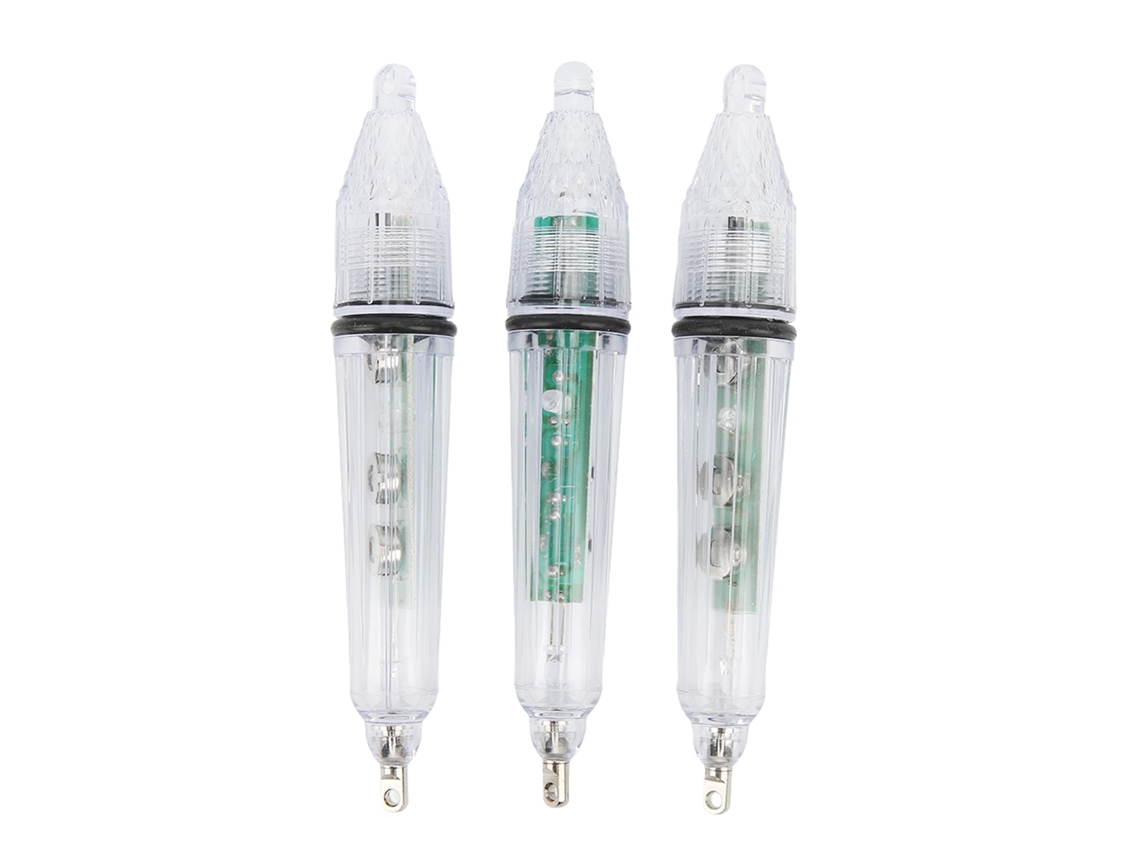 3 luces LED para pesca submarina, lámpara de cebo, herramienta de pesca con batería de botón desechable de 160 mAh.