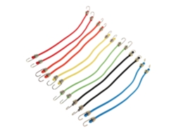 Paquete de 24 mini cordones elásticos cortos, de 25 cm de largo, con ganchos reforzados para atar.