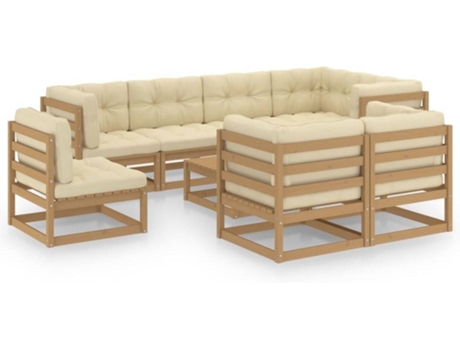 Conjunto 9 de muebles de jardín VIDAXL y cojines madera maciza pino