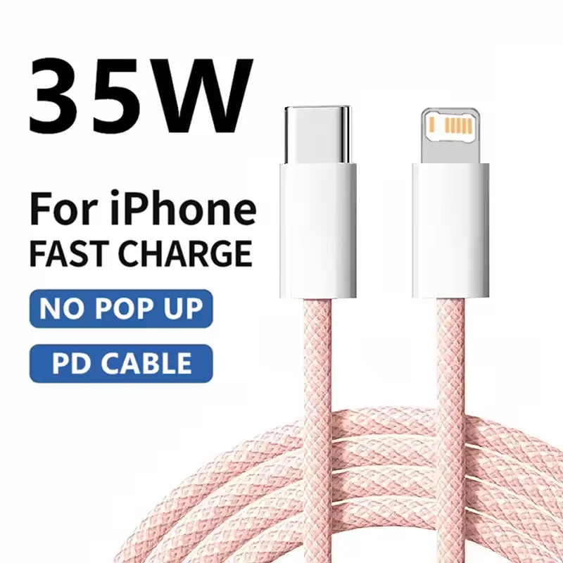 Cable De Carga Rápida Pd Trenzado De 35 W (rosa, 2 M), Compatible Con Iphone.