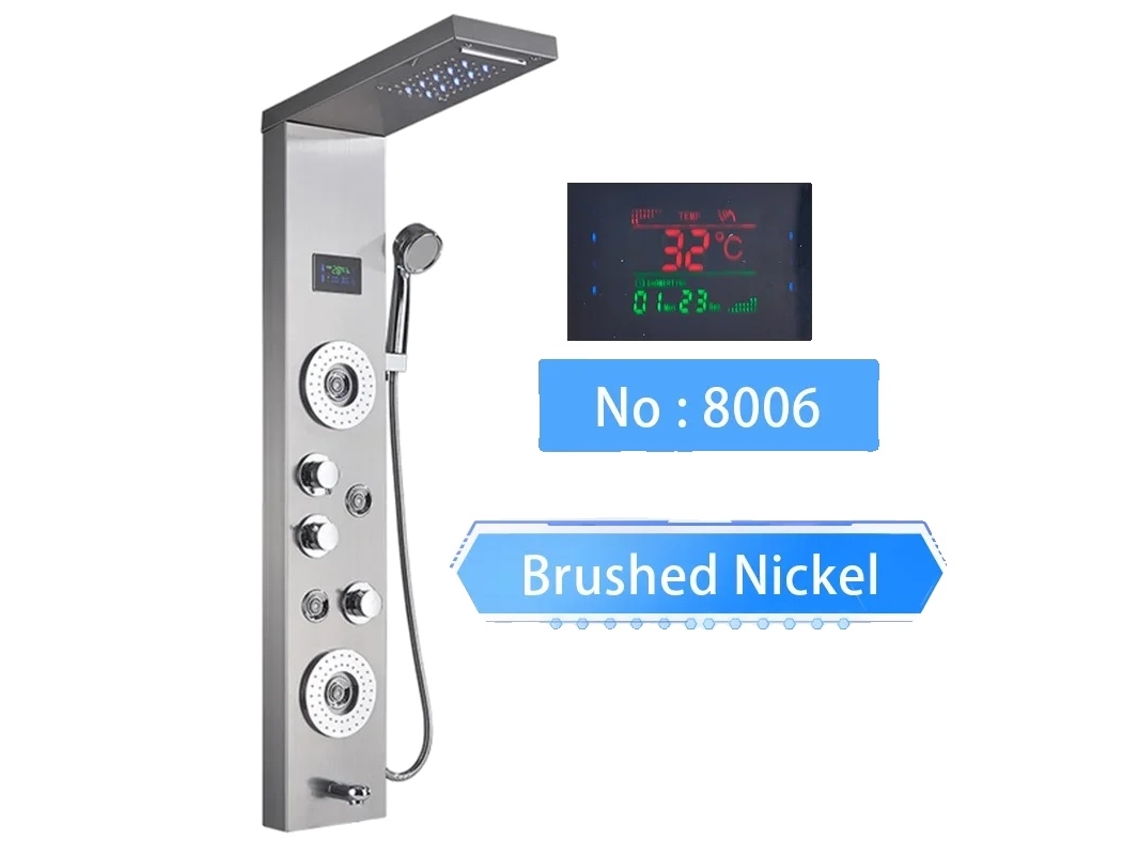 Panel de ducha LED, níquel cepillado, pantalla de temperatura del agua, níquel cepillado 8006 OEM