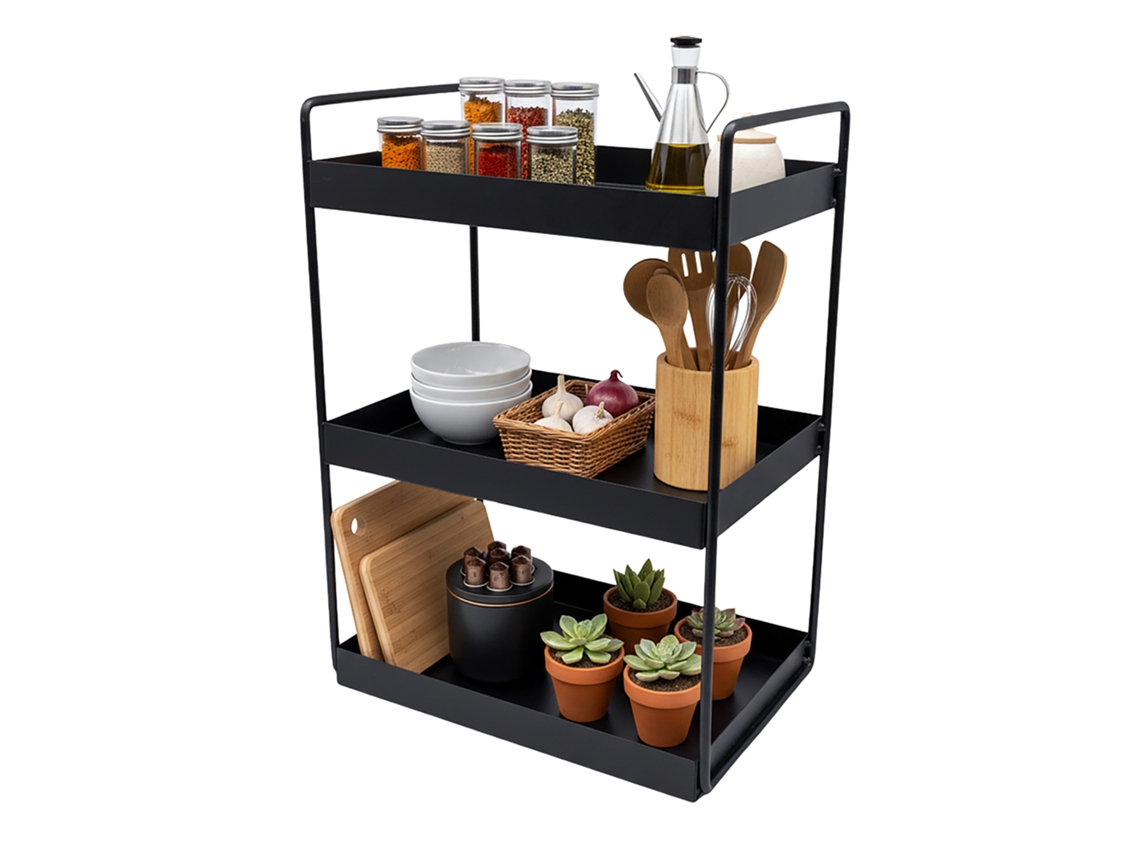 Prateleira Para Especiarias Relaxdays, 3 Andares, Compacta, Organizador De Cozinha, 44 X 26 X 18 Cm, Metal, Preto