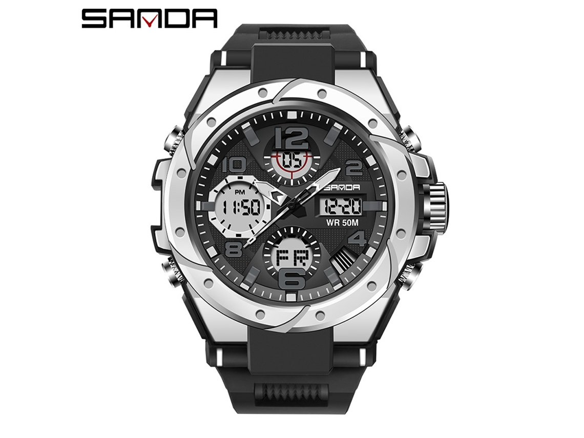 Reloj Electrónico Deportivo Multifuncional Luminoso Para Hombre (negro Y Plateado), Resistente Al Agua, Estilo Harajuku.