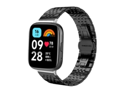 Bracelete Para Redmi Watch 3 Active / Lite - Aço Inoxidável - Sete Esferas (20mm) Preta