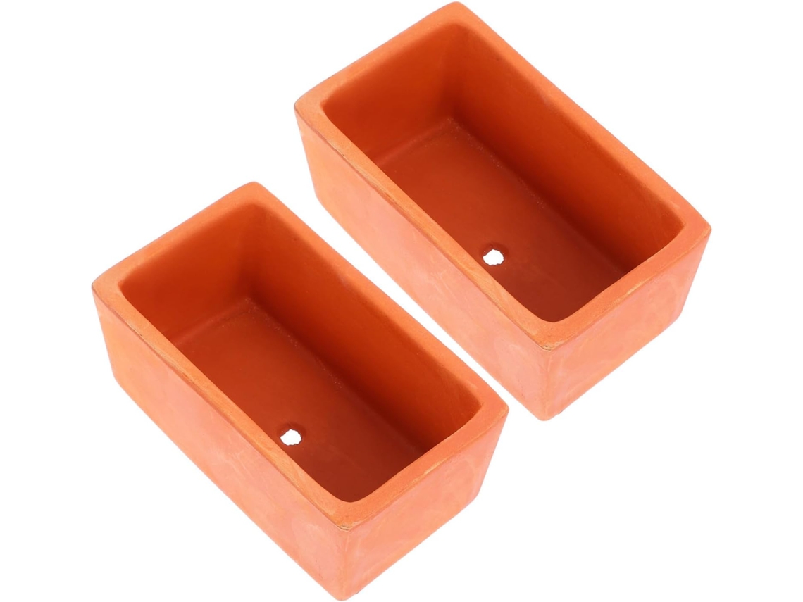 Macetas Rectangulares De Terracota Inoomp, 2 Unidades, Con Orificio De Drenaje, 12,5 X 7 X 5,3 Cm, Para Suculentas Y