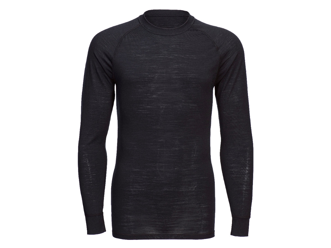Camiseta De Lana Merino De Manga Larga Y Cuello Redondo Negro / Xxl