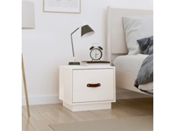 Mesita de Noche 40X34X45 Cm Madera de Pino Maciza Blanco