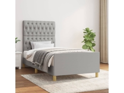 Cama con Plataforma y Cabecero de Tela Gris (90x200 cm)