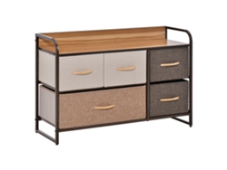 Cômoda Tecido 5 Gavetas 87,5x29x58cm Marrom Bege