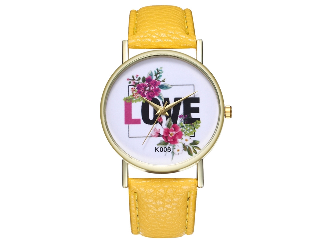 Reloj De Pulsera Analógico De Cuarzo Sencillo Para Mujer Zhoulianfa, De Piel Sintética, Color Amarillo.