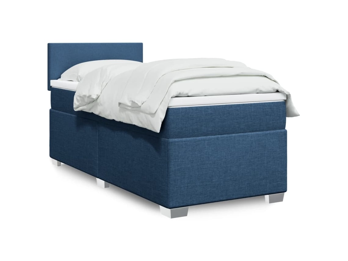 Cama Box Spring Con Colchón Tela Azul 90x190 Cm
