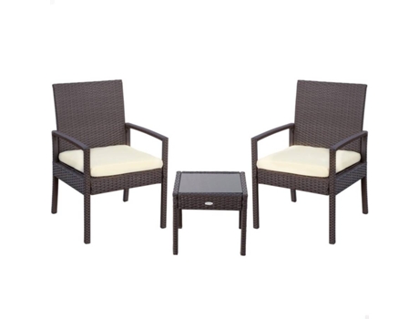 Sillón + Mesa LIFETIME (Negro - Acero, Ratán, Vidrio, Poliéster - 54.5x59x79 cm)