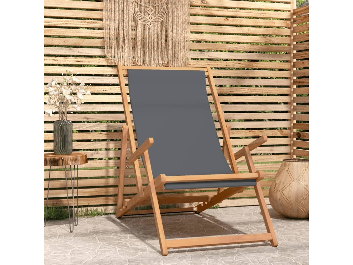 Silla de playa plegable de madera maciza de teca DKD Home Decor gris
