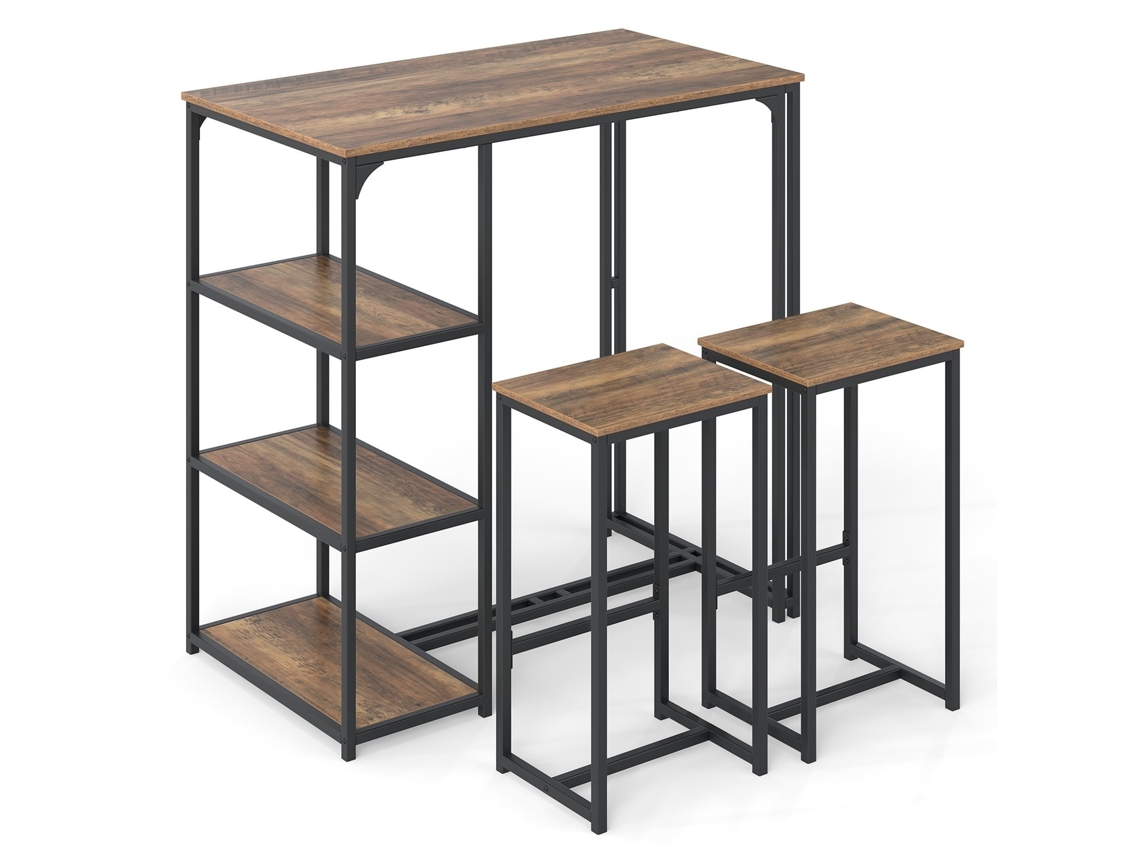 Juego de mesa de bar de 3 piezas NORTHIX con taburetes y estantes