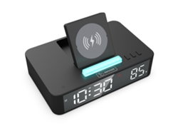 Reloj despertador digital LED Baok-Espejo con luz ambiental RGB, carga inalámbrica de 10 W, sensor de temperatura y función de repetición de alarma para iPhone y Android.