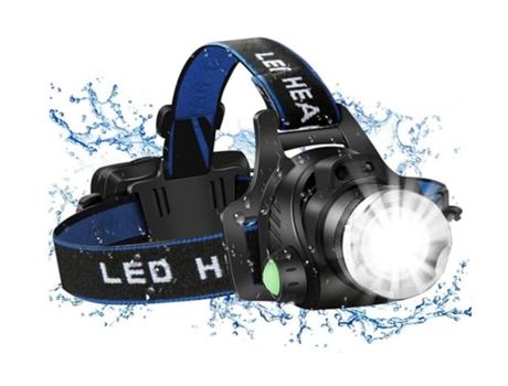 Faro LED, faro de pesca, 3 modos, con zoom, impermeable, superbrillante, luz de Camping, linterna frontal (negro) BISBISOUS