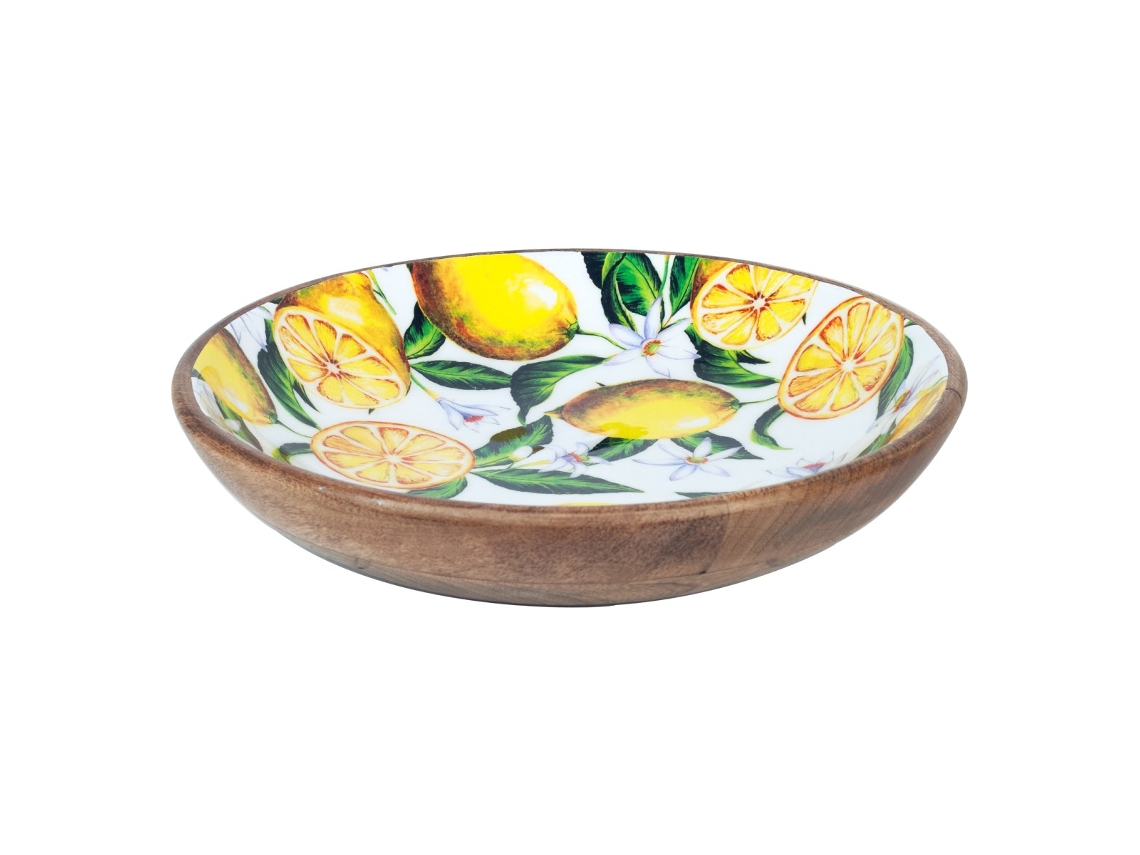Cuenco Madera BY SIGRIS Plato Hondo Decorativo de Madera Diseño Limones, Diámetro 30 cm