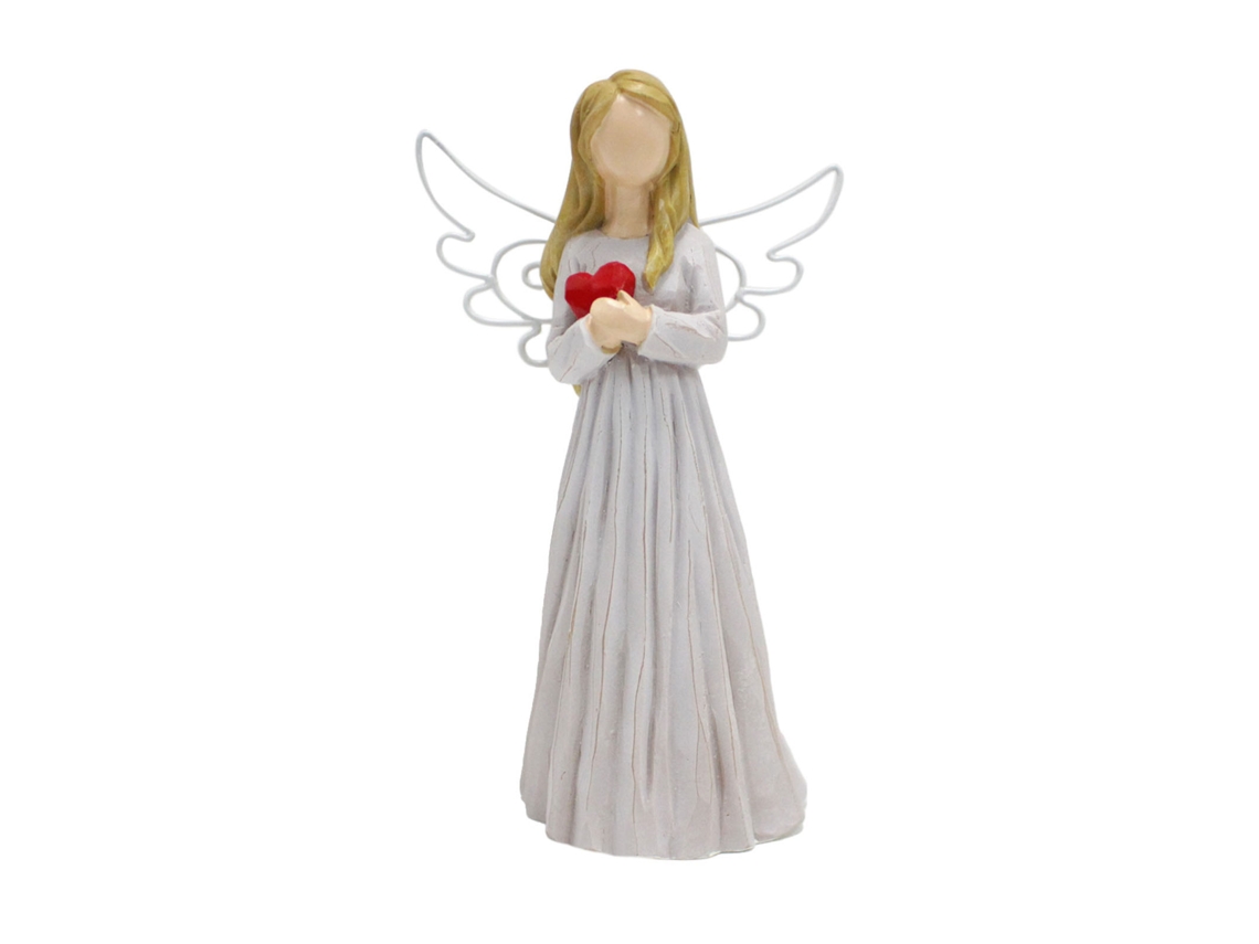 Baok - Exquisita estatua de ángel de resina, sin rostro con corazón, figura decorativa para la mesa del hogar.