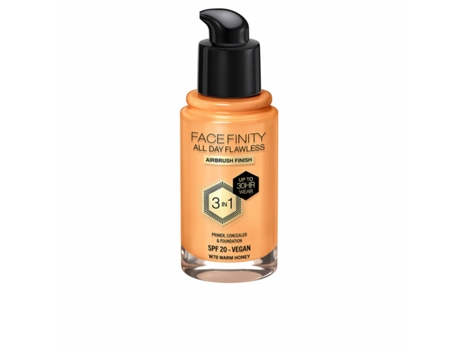 Base de Maquillaje Cremosa Max Factor Face Finity All Day Flawless 3 en 1 Spf 20 Nº W78 Warm honey 30 ml