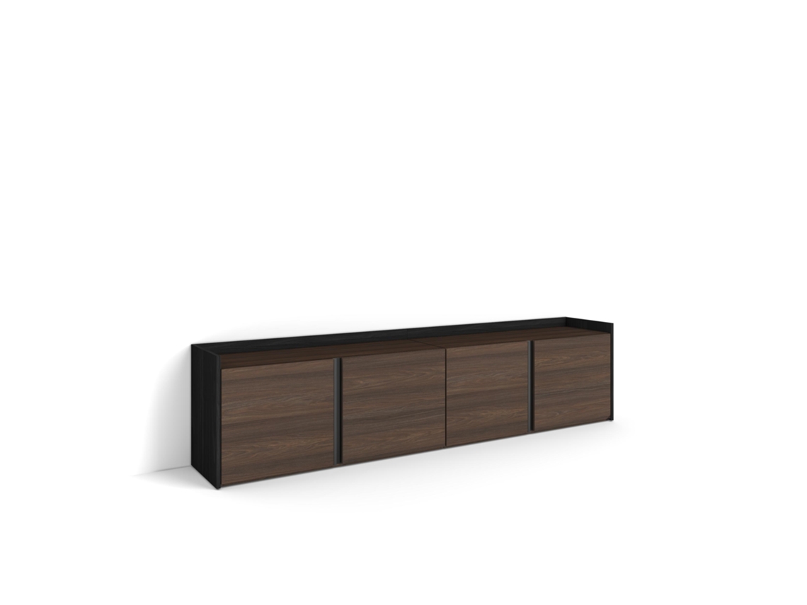 Mueble para TV, 207x35x50cm, para televisores de hasta 80'', color roble oscuro y negro.