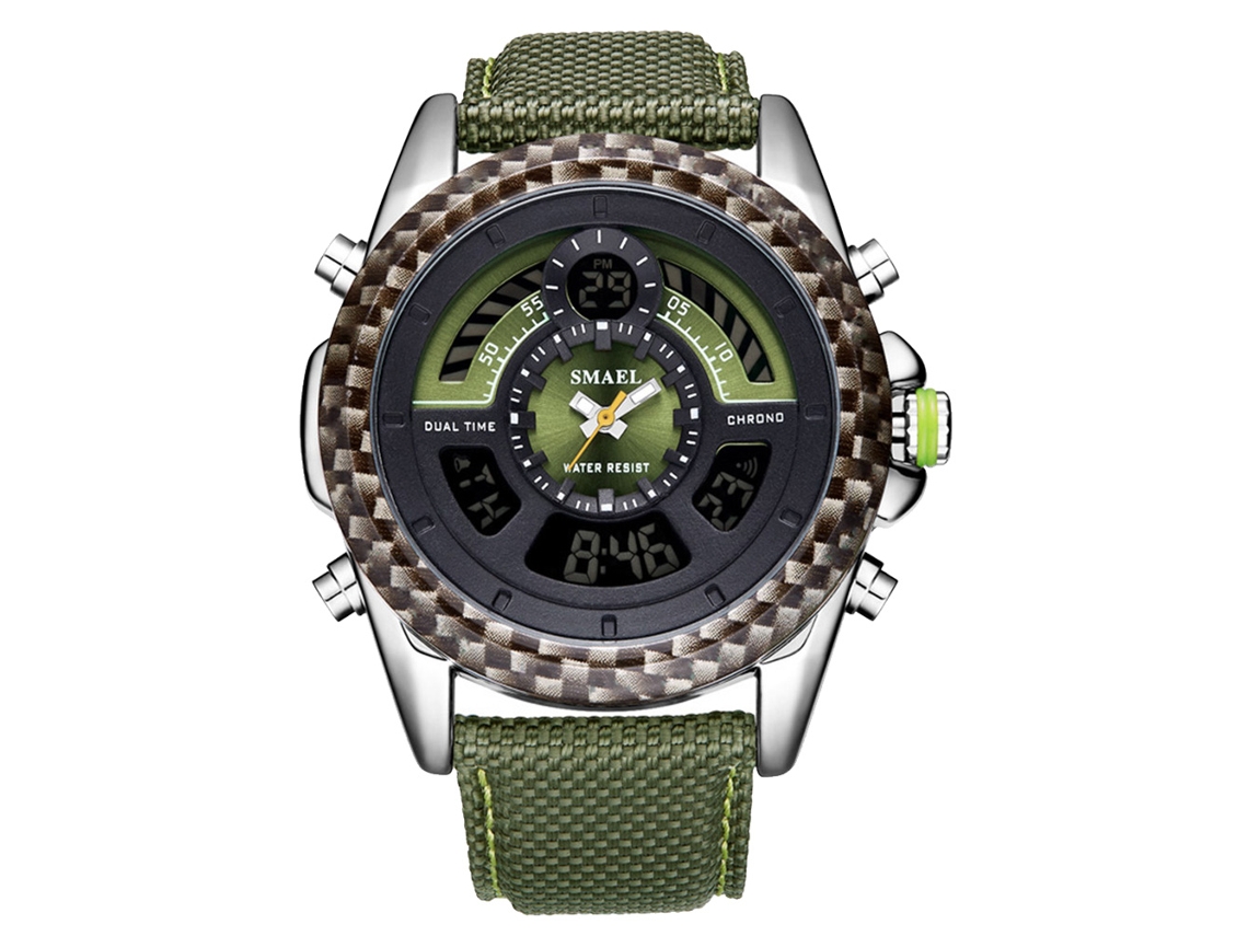 Reloj Hombre Cuarzo Electrónico Impermeable De Nylon Moda Smael (verde Ejército)