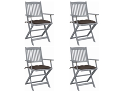 Sillas plegables de exterior de acacia maciza de 4 piezas con cojines DKD Home Decor