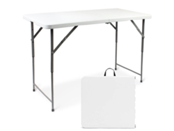 Mesa Multifuncional Todeco con Altura Ajustable, Mesa de Comedor para Camping, Mesa Plegable Multiusos 120x60x74cm, Carga Máxima 70 Kg, Color Blanco