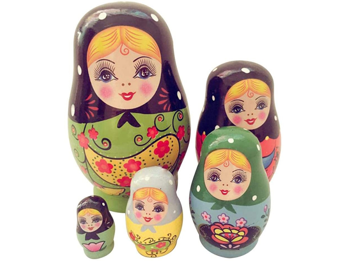 Dan26-5pcs Muñecas Rusas Nesting Traditional Hechas A Mano Pintadas Juguete Regalo De Madera