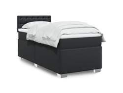 Cama Box Spring Con Colchón Cuero Sintético Negro 90x190 Cm