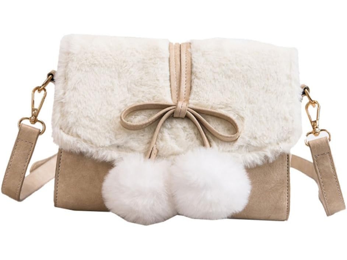 Bolso De Hombro De Felpa Blanca Con Lazo, Pequeño Y Ligero, Ideal Para Mujeres, Estudiantes, La Escuela Y Salidas.