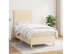 Cama Box Spring Con Colchón Tela Color Crema 90x190 Cm
