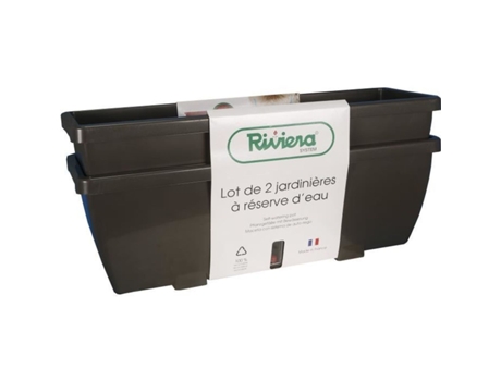 Jardinera de EVA - Juego de 2 maceteros - Plástico - 57 cm - Gris RIVIERA