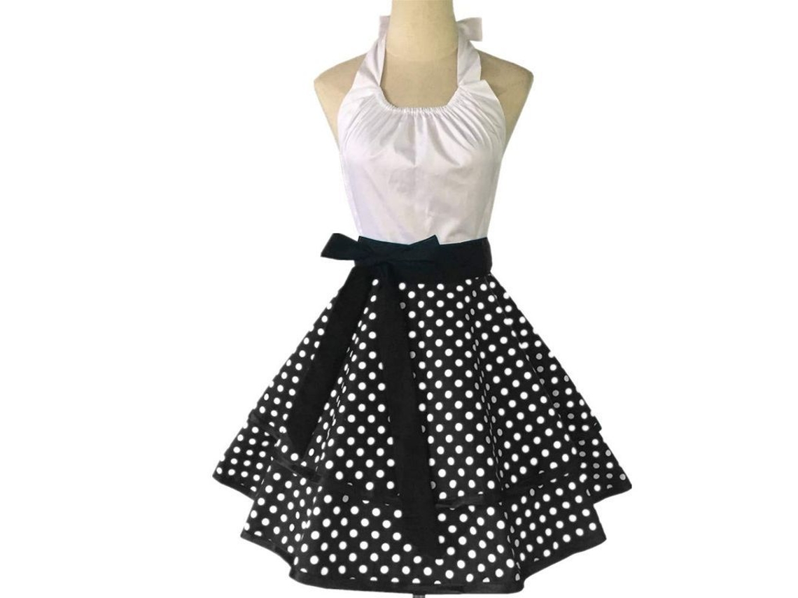 Precioso delantal vintage Rebe para mujer con bolsa ajustable de lona de algodón blanca.