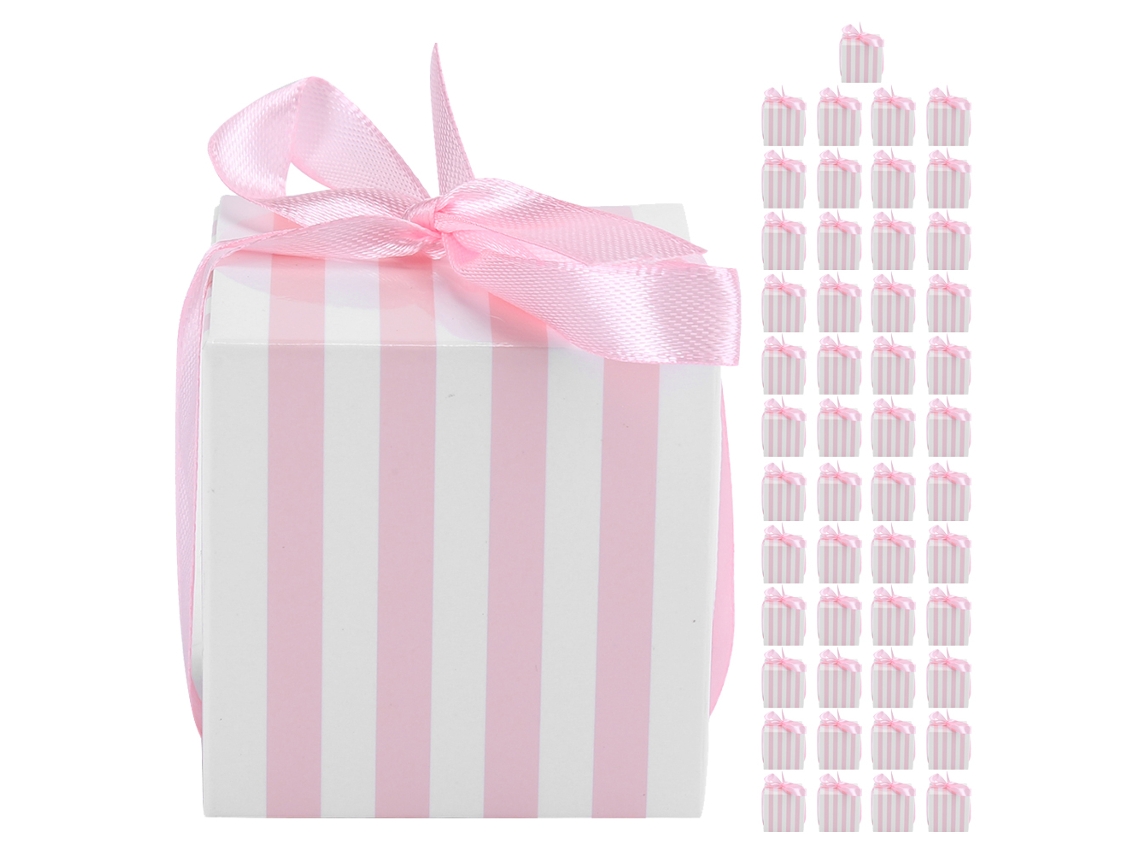 50 cajas de regalo para bodas, cumpleaños y fiestas - Rosa y blanco