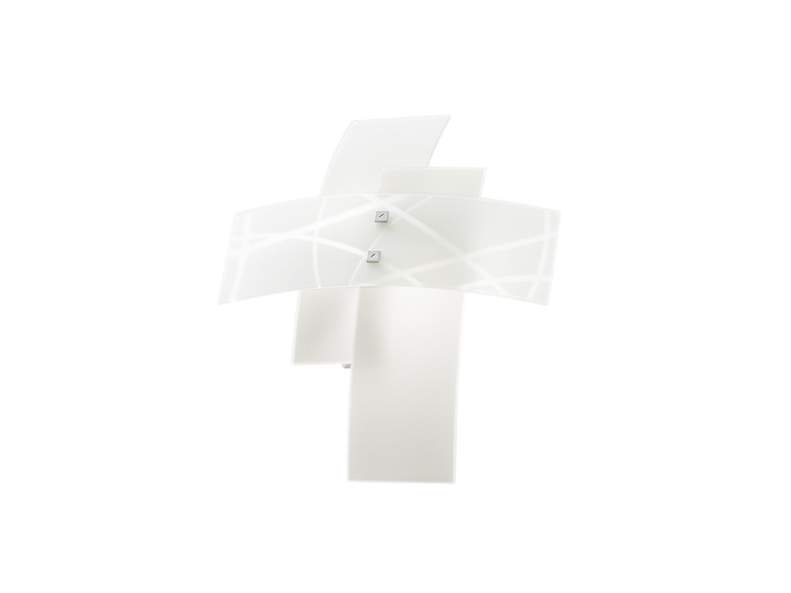 Frida - Aplique de pared E14 con 2 luces en cristal blanco satinado - Estructura cromada, diseño moderno en forma de cruz, IP20, Máx. 2x42W, Bombillas no incluidas