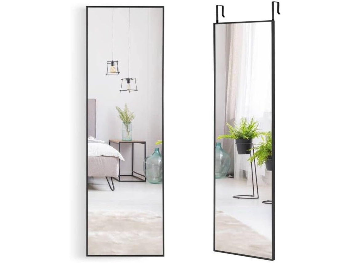 Espejo sobre Puerta de, Espejo con Marco de Aleación de Aluminio y Cristal Irrompible, Espejo Colgante o de Pared con Ganchos para Armario COSTWAY
