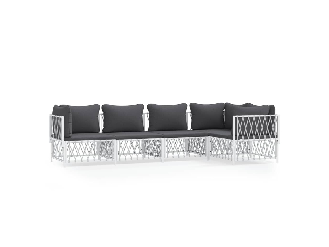 Conjunto 5 de muebles de jardín VIDAXL y cojines acero blanco
