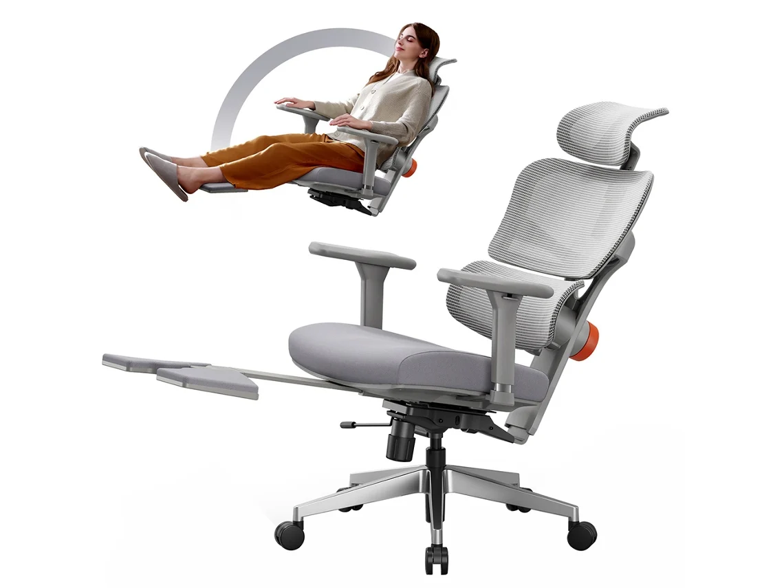 Silla ergonómica NEWTRAL NT002 Soporte lumbar adaptable Reposabrazos y reposacabezas ajustables Gris