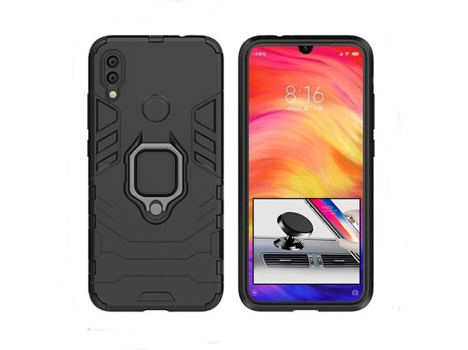 Kit Carcasa y Soporte Magnetico Auto Xiaomi Redmi Note 7 Military Defender Negro