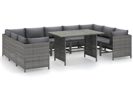 Conjunto 10 de muebles de jardín VIDAXL y cojines ratán sintético gris