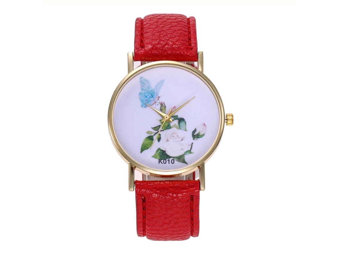 Reloj De Pulsera Unisex Zhoulianfa De Piel Sintética Con Sencillo Estampado Floral (rojo)