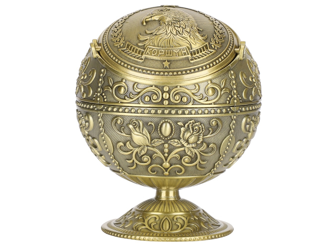 Cenicero Retro De Aleación De Zinc Con Tapa Con Relieve De Globo Terráqueo Y Águila - Regalo Decorativo