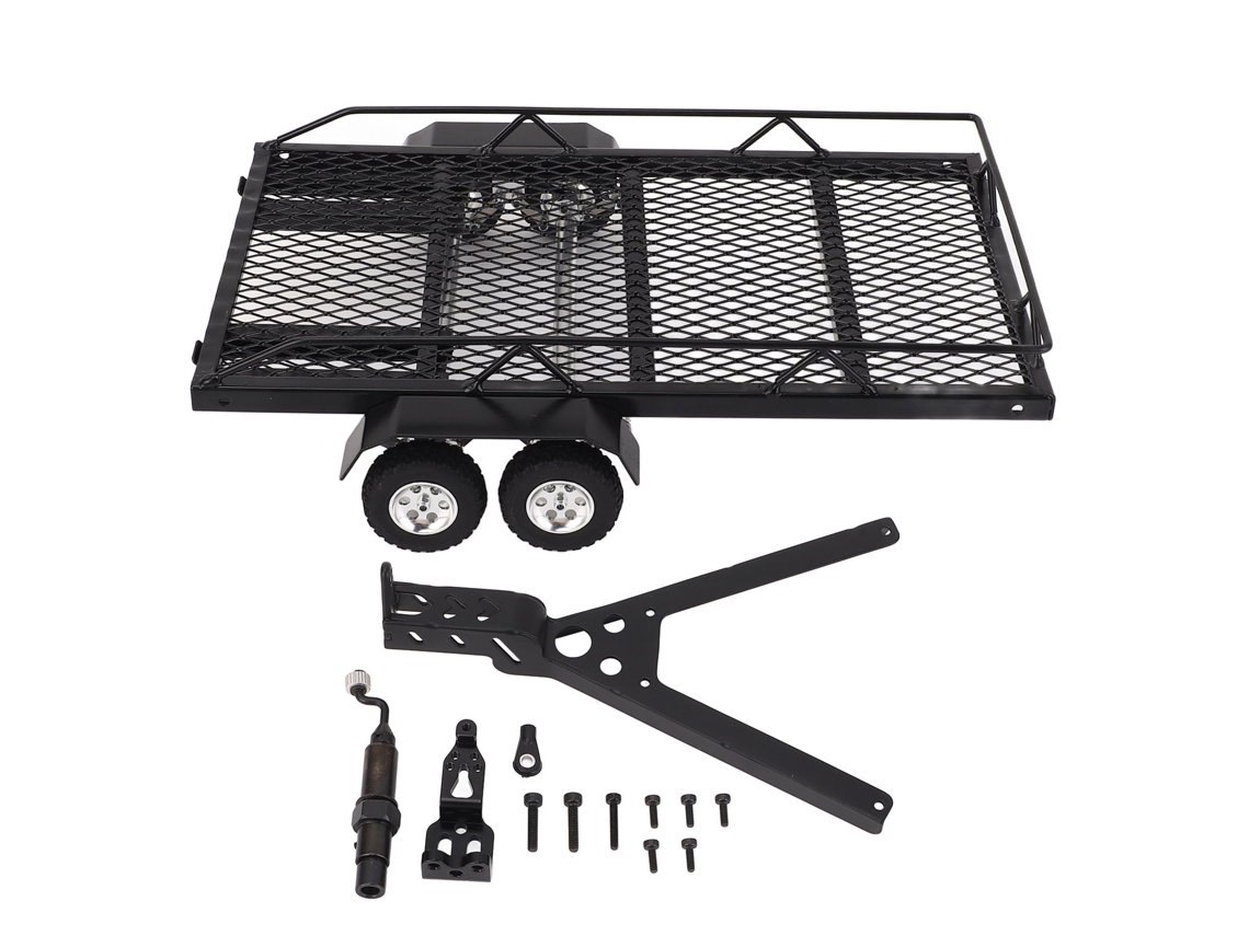 Remolque Rc A Escala 1/18 Con Enganche Metálico, Doble Eje, 4 Neumáticos, Accesorios De Mejora Para Coches De Control Remoto.