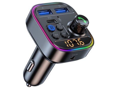 Transmisor FM inalámbrico Bluetooth Reproductor de MP3 para coche PETHUEL 3.1A Usb Tipo-C Cargador Rápido CZ-240225-32 Negro